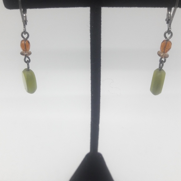 Green & burnt orange delicate dangle earrings - Picture 3 of 6